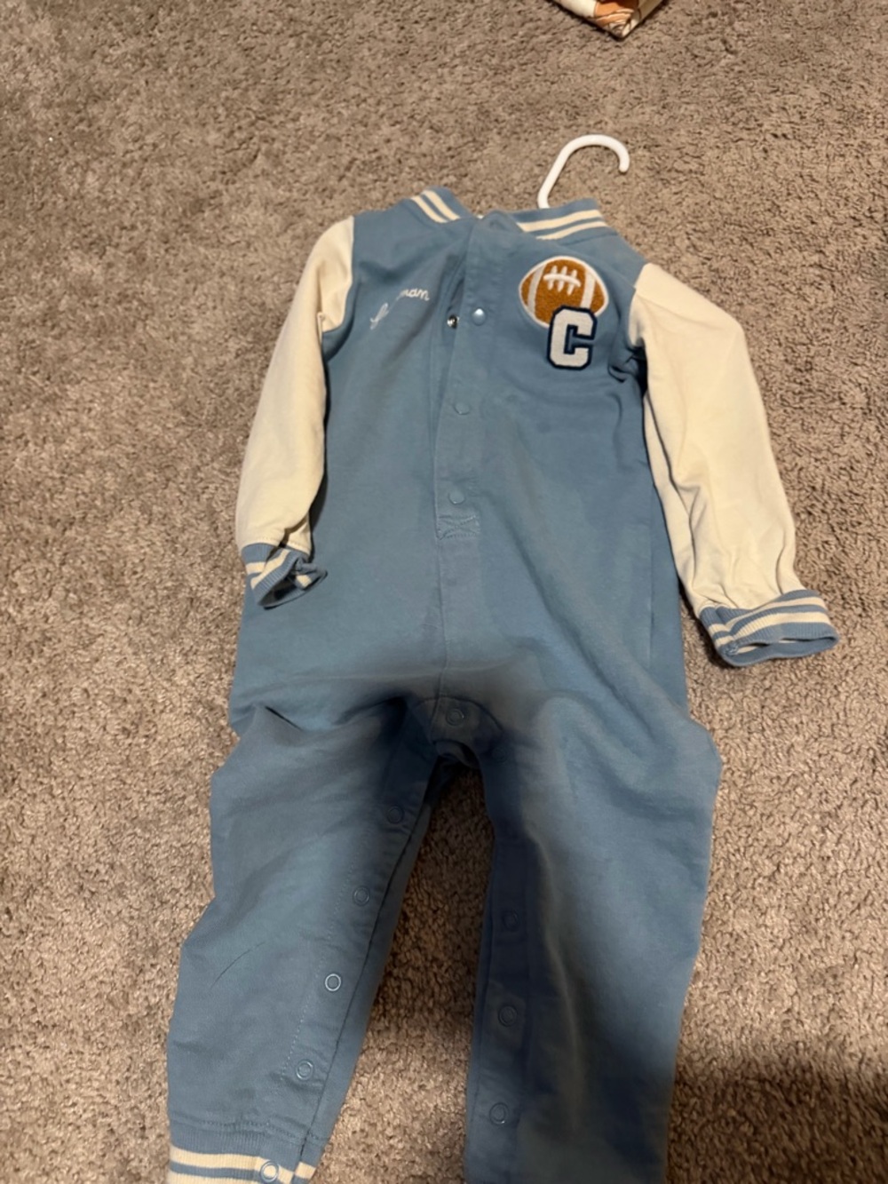 Carter's Light Blue and Cream Striped Neck Baby Romper